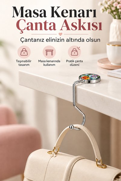 sonx Table-Edge Bag Hanger Set, Portable Metal Bag Hanger, Floral Print