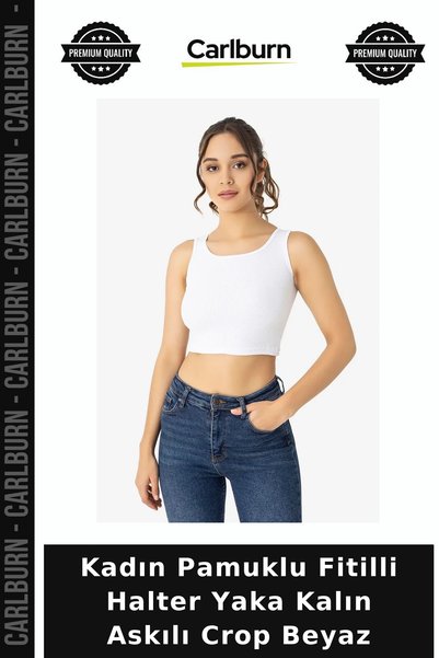 Carlburn Custom-Made Women's Cotton Ribbed Halter Neck Crop Top with Thick St...