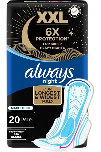 Always Sanitary Pads for Best Night Sleep, XXL, Maxi Thick, Super Heavy Flow ...
