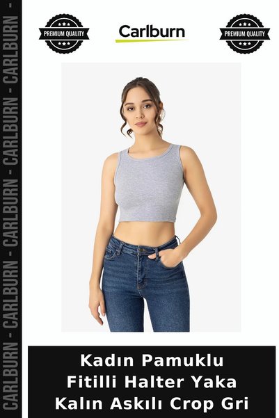 Carlburn Premium Women's Cotton Ribbed Halter Neck Crop Top with Thick Straps...