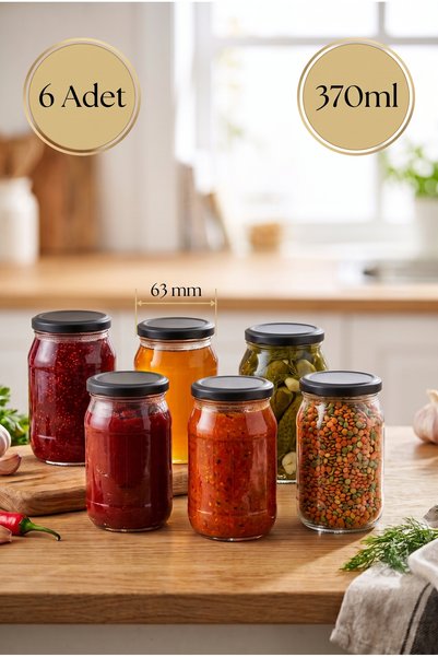Milea 6-Piece Multi-Purpose 370 Cc 63mm Metal-Lidded Glass Jars for Canning, ...
