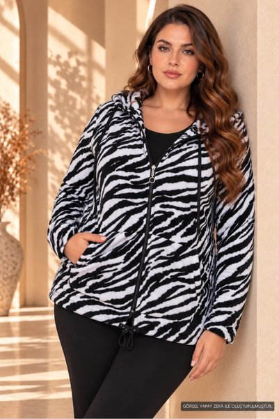 FOR ESRA BIG TREND سترة نسائية طويلة الأكمام بغطاء للرأس وسحاب، بتصميم مميز و...