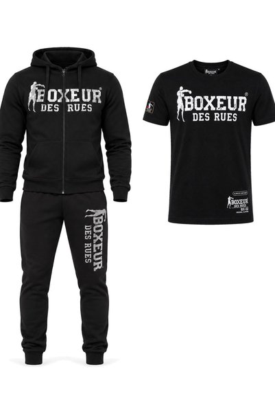 Boxeur Des Rues Set de iarnă: Hanorac cu fermoar negru/titan + Pantaloni de t...