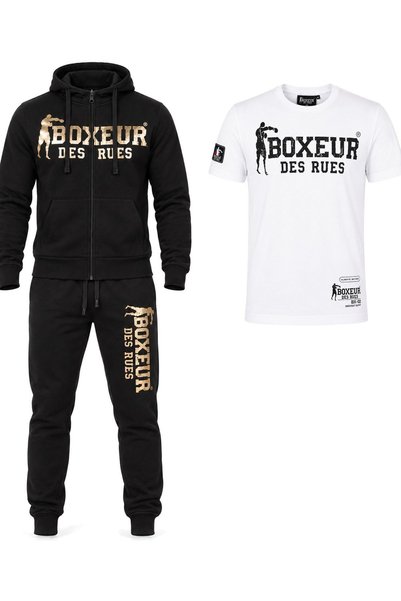 Boxeur Des Rues Set de iarnă: Hanorac cu fermoar negru/auriu + Pantaloni de t...