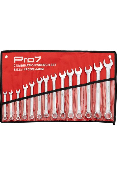 Pro7 Wrench Set - 14 Piece, Silver - Carbon Steel Combination Wrenches with M...