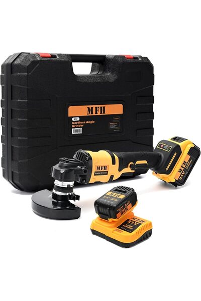 MFH TOOLS جلاخة زاوية لاسلكية 21 فولت - 115 مم - بطاريتان 1500 مللي أمبير مع ...