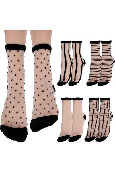 Generic Sheer Socks, Black See Through Socks, Checkered Dot Striped Plaid Ank...