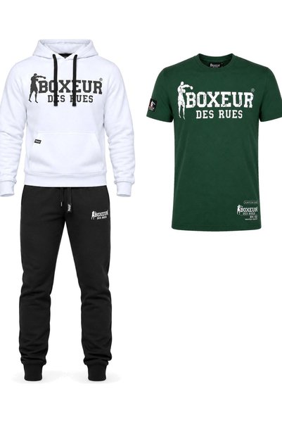 Boxeur Des Rues Set de iarnă: Hanorac alb/negru + Pantaloni de trening negri ...