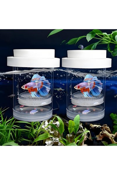 Generic قطعتان من صندوق تربية الأسماك لحوض السمك، صندوق عزل بلاستيكي عائم مع ...