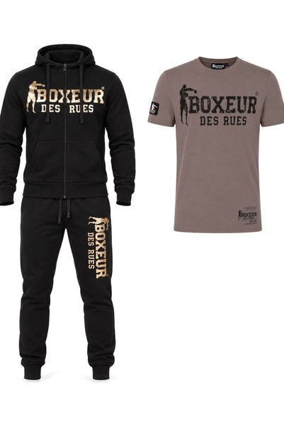 Boxeur Des Rues Set de iarnă: Hanorac cu fermoar negru/auriu + Pantaloni negr...