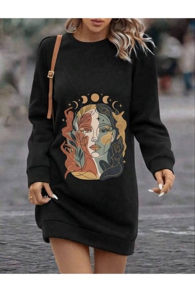 JANTIL MODA تونيك نسائي طويل الأكمام باللون الأسود، بتصميم فضفاض (أوفر سايز) ...