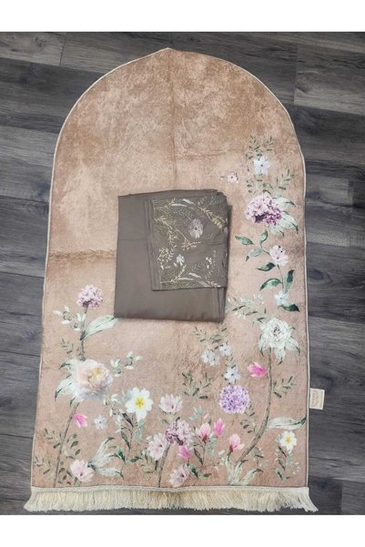 Generic Brand Luxury Prayer Set: Floral Patterned Plush Prayer Rug with Elega...