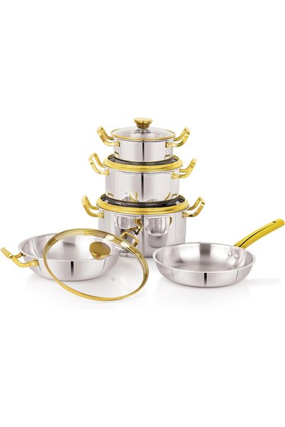 Generic Haptik Series Full Triply 9-Pcs Cookware Set | 24cm Fry Pans, 24 cm D...