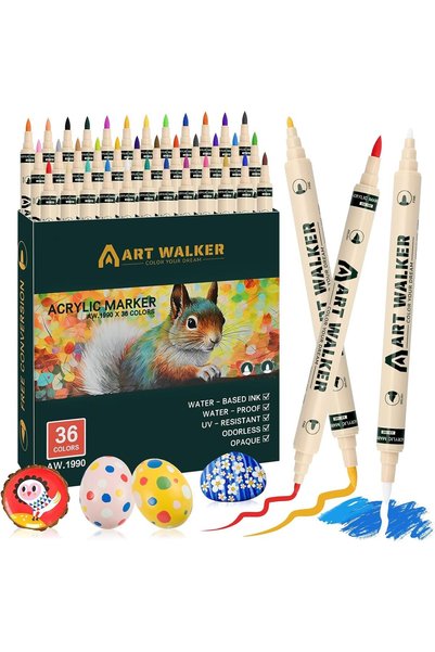 Generic Acrylic Paint Pens Markers - 36 Colors Dual Tip Brush & Fine with 2 C...