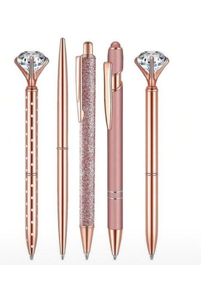 Generic Rose Gold Pen Set with Crystal Inlay 5Pcs Crystal Head Ballpoint Pens...