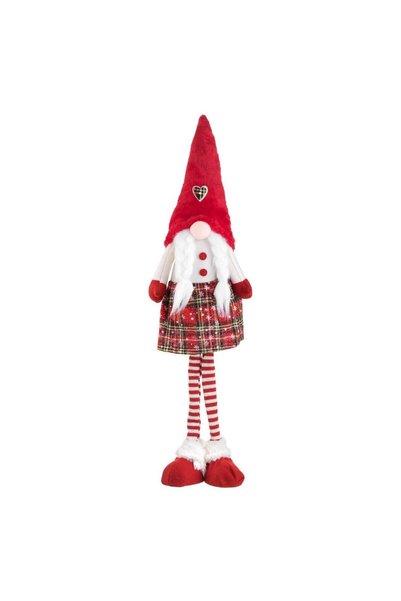 OEM Figurina Decorativa de Craciun Gnome Craciunita cu Codite Rochie Rosie & ...