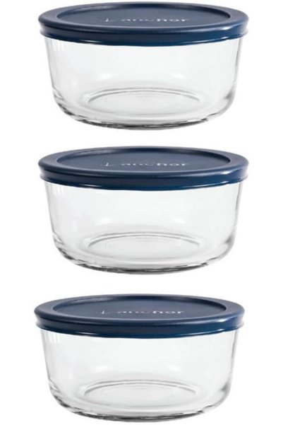 Generic Anchor Hocking Glass Food Storage 6PC-4C ROUND W/NAVY SNUGFIT LIDS