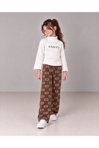 TOP CLOTHE طقم بناتي شتوي صوف تريكو قطعتين، بلوزة بياقة عالية وبنطال واسع بنق...