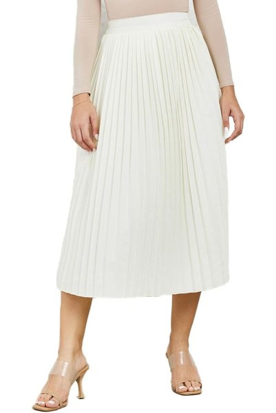 Generic Styli Pleated A-Line Midi Skirt Cream S