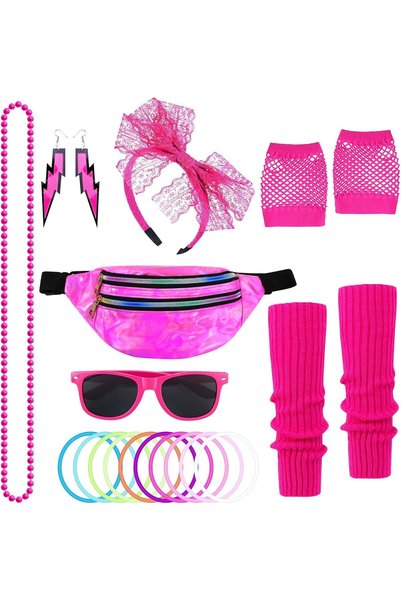 Generic 20 Pcs 80s Costume Accessories for Women,Holographic Fanny Pack Neon ...