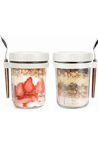 Generic Red Dot Gift® برطمانات الشوفان الليلي مع ملعقة وغطاء، حاوية الشوفان م...