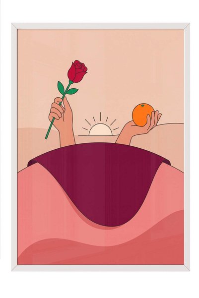 Postifull Poster „Mâini care țin o trandafir și o portocală” – Tablou cu ramă...