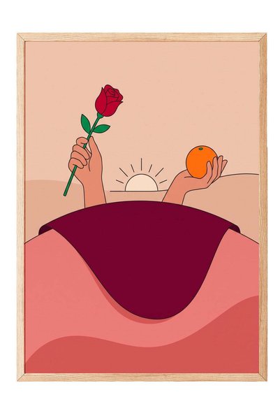 Postifull Poster „Mâini care țin o trandafir și o portocală” – Tablou în ramă...