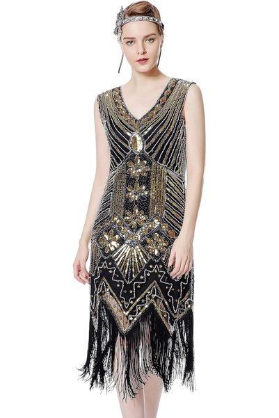 Generic Women's Flapper Dress 1920s V Neck Beaded Fringed Gatsby Theme Roarin...