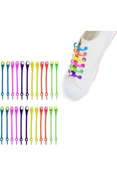 Generic 24 PCS Elastic No-Tie Shoelaces, Silicone Stretchable Laces for Kids ...