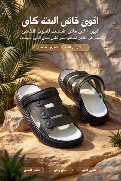 SAUDI STEPS شبشب رجالي بثلاثة أحزمة قابلة للتعديل للاستخدام المنزلي – تصميم ب...