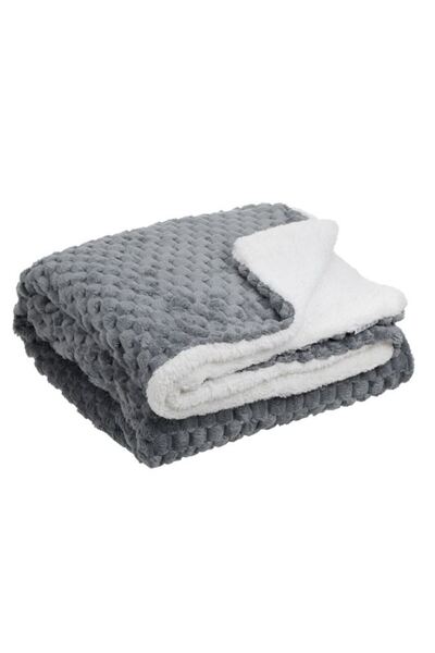 SHOPIENS Patura gri alba sherpa pentru fotoliu 160x130 cm din poliester pentr...