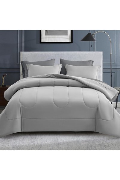 Generic Queen Comforter Set 7 Pieces Bed in a Bag Light Grey Bed Set