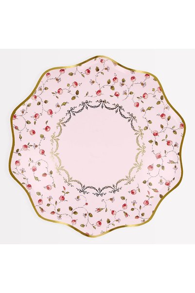 Generic Ladurée Marie-Antoinette Dinner Plates With Gold Foil Rosebud Details...
