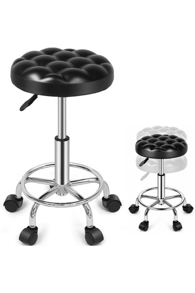 Generic Round Rolling Stool: Vanity Chair with PU Leather Height Adjustable 3...