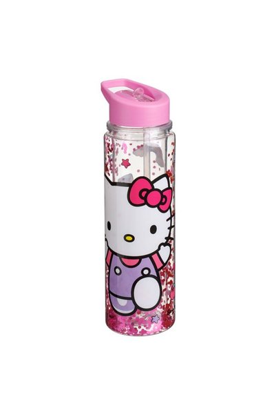 SHOPIENS Sticla apa flip top transparenta cu perete dublu capac roz hello kit...