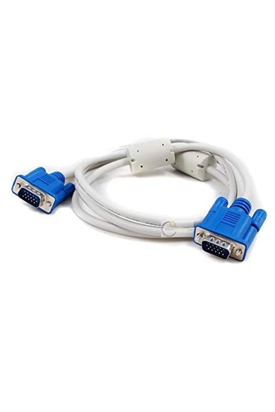 Generic كابل VGA، طوله 1.5 متر، لونه أبيض، 15 دبوسًا، ذكر إلى ذكر.