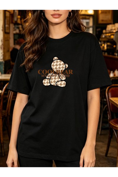 Arabest 100% Cotton T-Shirt Black Cool bear Print