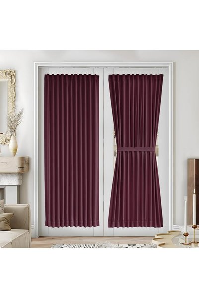 Generic Christmas Wine Red Blackout French Door Curtains - Door Curtains for ...