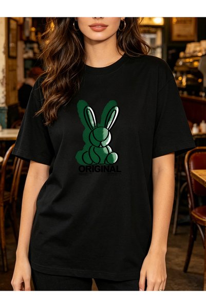 Arabest 100% Cotton T-Shirt Black Original rabbit Print