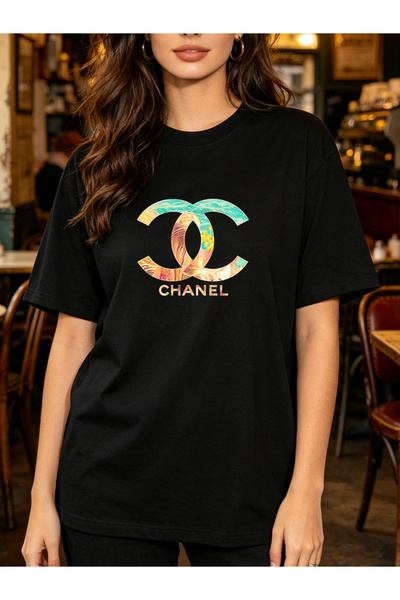 Arabest 100% Cotton T-Shirt Black Floral logo Print