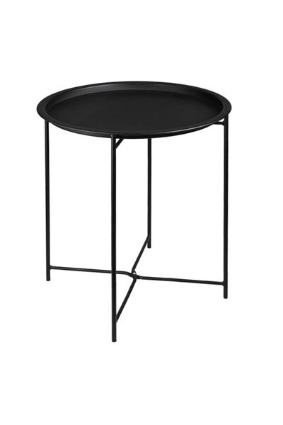 SHOPIENS Masuta auxiliara rotunda metalica neagra pentru balcon si curte cu b...