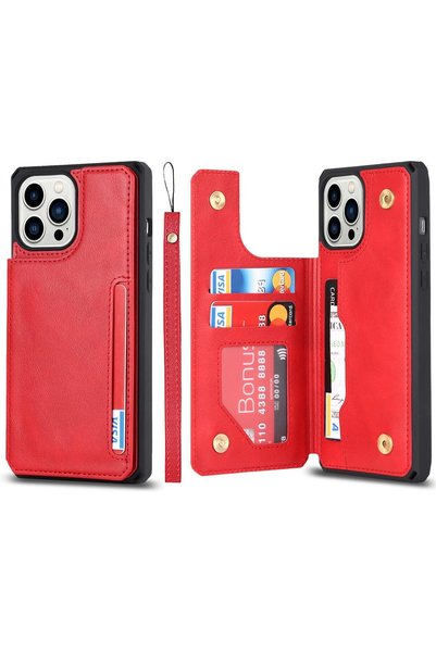Generic حافظة لهاتف iPhone 14 Pro، بتصميم محفظة مع حامل للبطاقات، مصنوعة من ج...