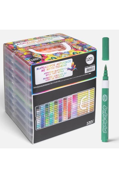 SHOPIENS Set de 120 markere acrilice cu varf tip pensula in valiza Shopiens®