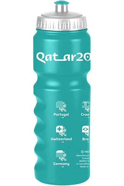 Generic زجاجة مياه رياضية مطبوعة بتصميم كأس العالم قطر 2022، لون أزرق مخضر، س...