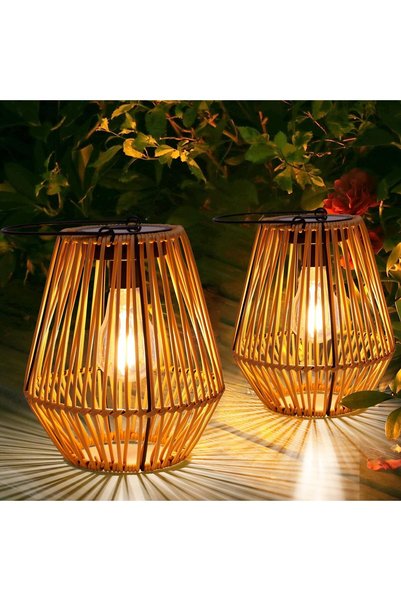 Generic Solar Lantern,2 Pack Solar Wicker Lanterns Outdoor Waterproof Boho Li...