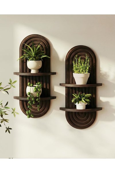 Generic Boho Wall Decor Plant Wall Shelf Wood Plant Holder Walnut 2PCS