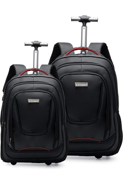 Generic Set of 2 Unisex Water Resistant Rolling Trolley Backpack with Adjusta...