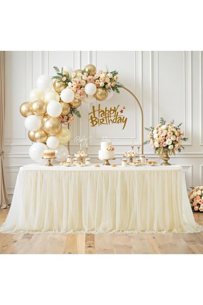 Generic 9ft Champagne Tulle Table Skirts for Rectangle Tables or Round Tables...