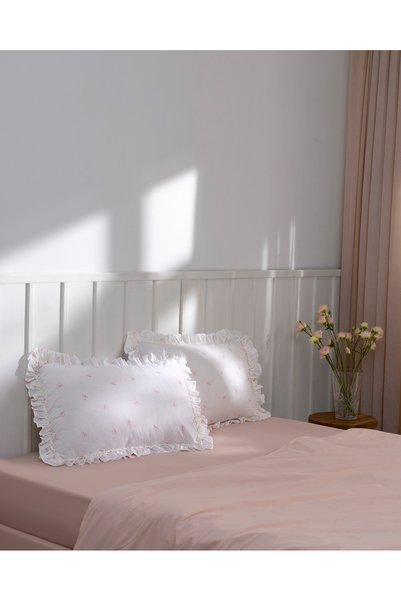 Madame Coco Boviet 2-piece 100% cotton ruffled pillowcase set - powder pink