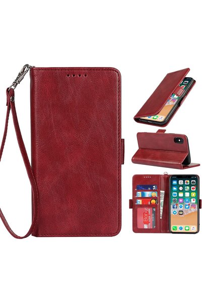 Generic غطاء لهاتف iPhone X/XS، مصنوع من جلد البولي يوريثان، بتصميم محفظة مع ...
